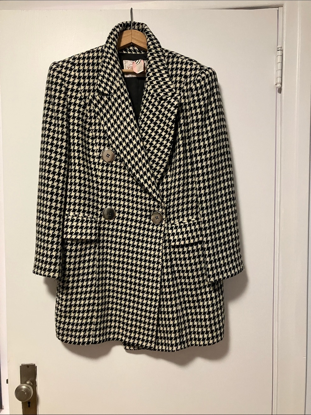 Votre Nom Vintage Black & White Houndstooth Double-Breasted Blazer Size 11